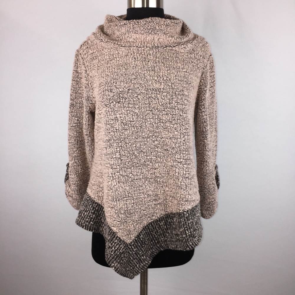 SJS S Cowl Neck Nubby Knit Asymmetric Hem Sweater